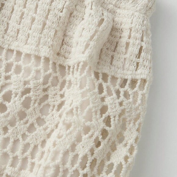 Boho Women's Beige A-Line Long Crochet Flowy Skirt - Picture 4 of 7